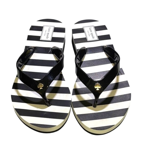 Kate Spade Milli Black White Striped Wedge Sandals Women Size 8 - Picture 1 of 13